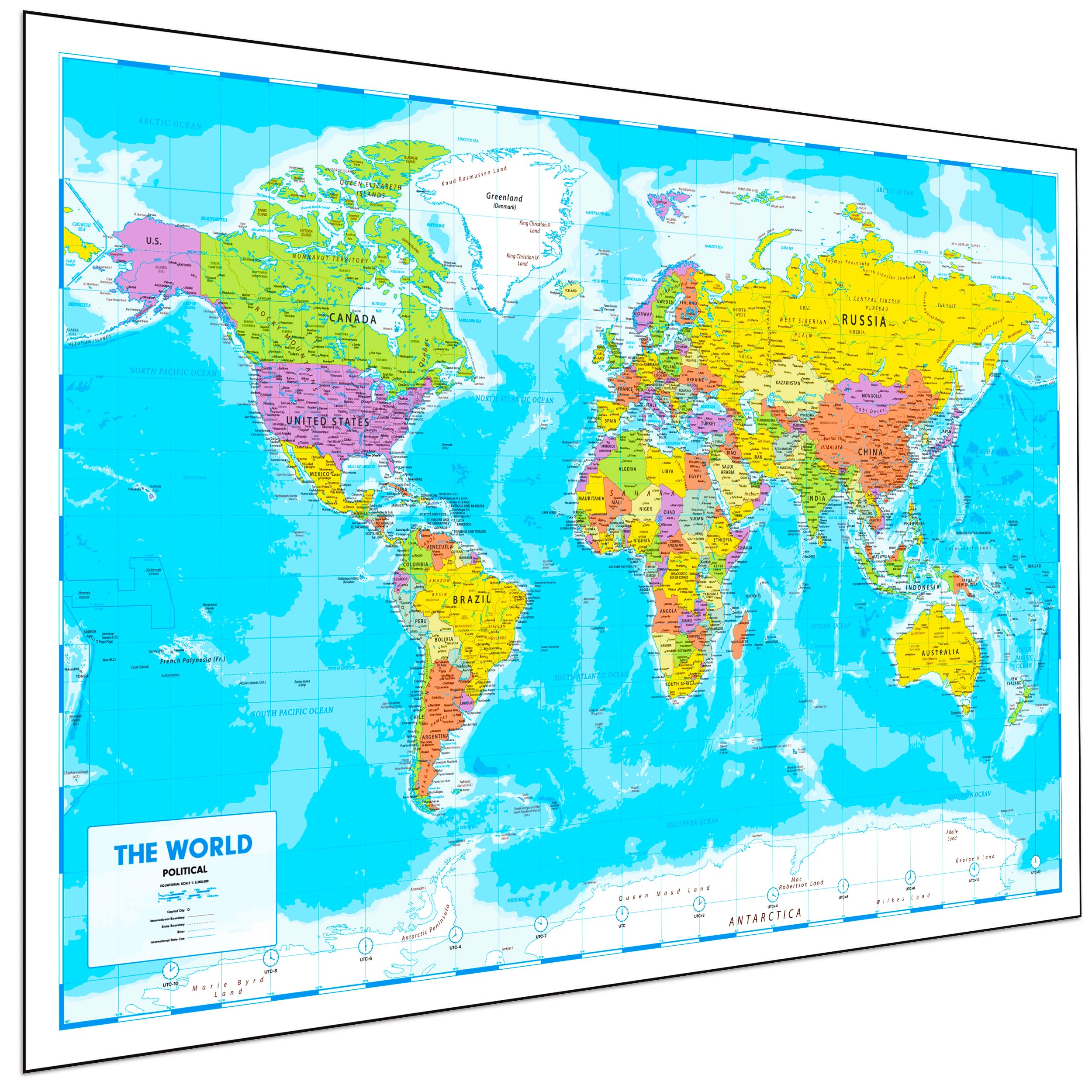 World Map Poster for Wall – 84 x 60cm Large Map of World Wall Art Atlas - Classroom or Geography Gift