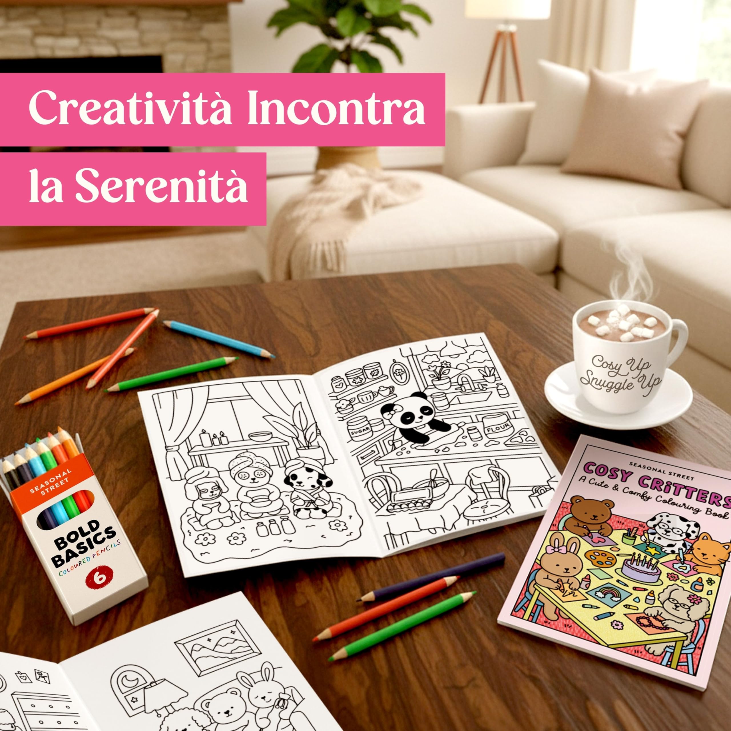 Set Regalo con Borsa Acqua Calda – Boule Acqua Calda Rosa da 1000ml con Calzini, Tazza, Candela, Mascherina per gli Occhi e Libro da Colorare con Matita