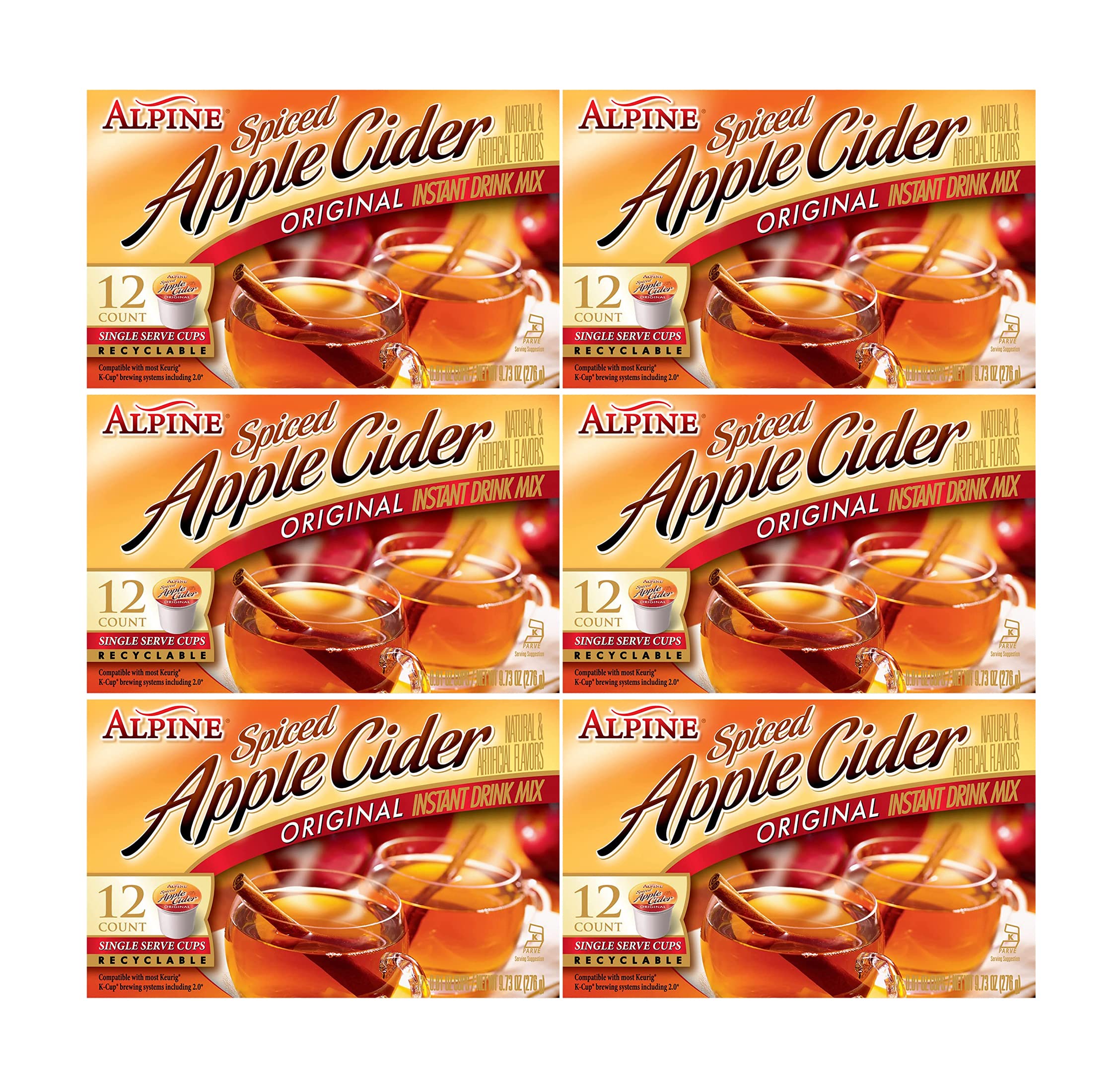 Alpine Original Spiced Apple Cider Instant Drink Mix, Single Serve K-Cups, 12 CT (Pack of 6)