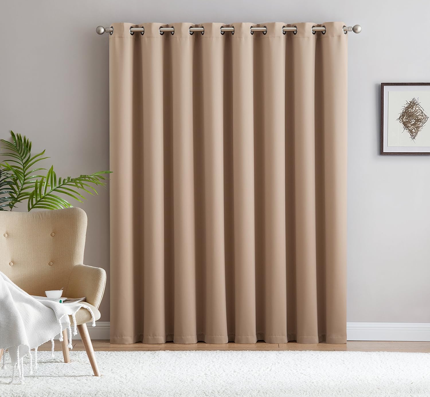 Thermal Insulated Blackout Curtain - 1 Extra Wide Premium Patio Panel - 102 Inch Wide - 96" Long - 16 Grommets - Ideal for Sliding and Patio Doors (102" x 96", Taupe)