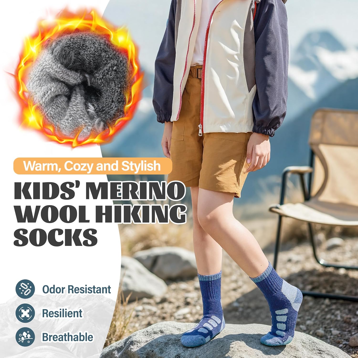 Anlisim Kids Merino Wool Hiking Socks for Boys Girls Toddlers, 6 Pairs image 2