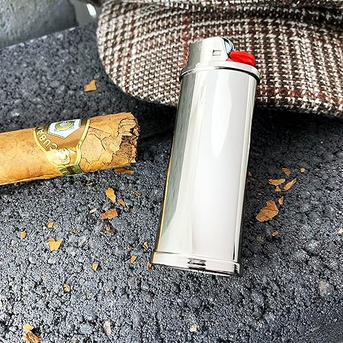 Miniatura 2 de IN SELECT Funda de metal para encendedor de alta calidad, para encendedor BIC de tamaño completo J6 en plata, lote de 2
