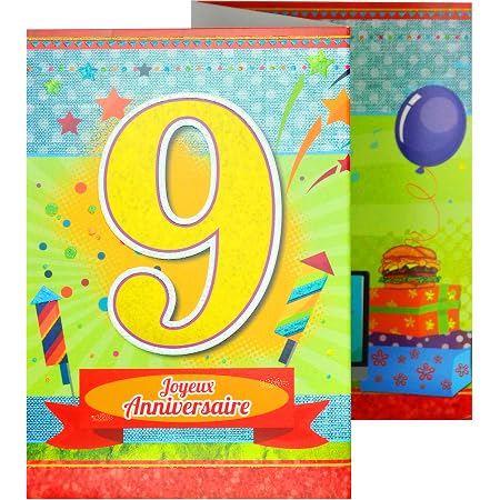 Afie 8109 Carte 3 Volets Joyeux Anniversaire 9 Ans Amazon Fr Fournitures De Bureau