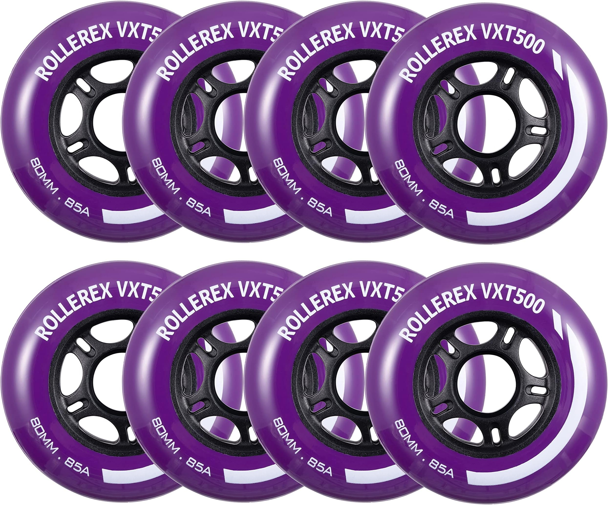 VXT500 Inline Skate Wheels (8-Pack) (Various Size & Color Options Available) -Indoor Outdoor- Intended for Roller Blade Wheel Replacement