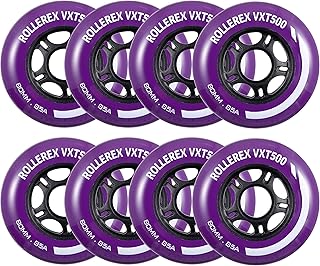 Rollerex VXT500 Inline Skate Wheels (8-Pack) (Various Size & Color Options Available) -Indoor Outdoor- Intended for Roller Blade Wheel Replacement