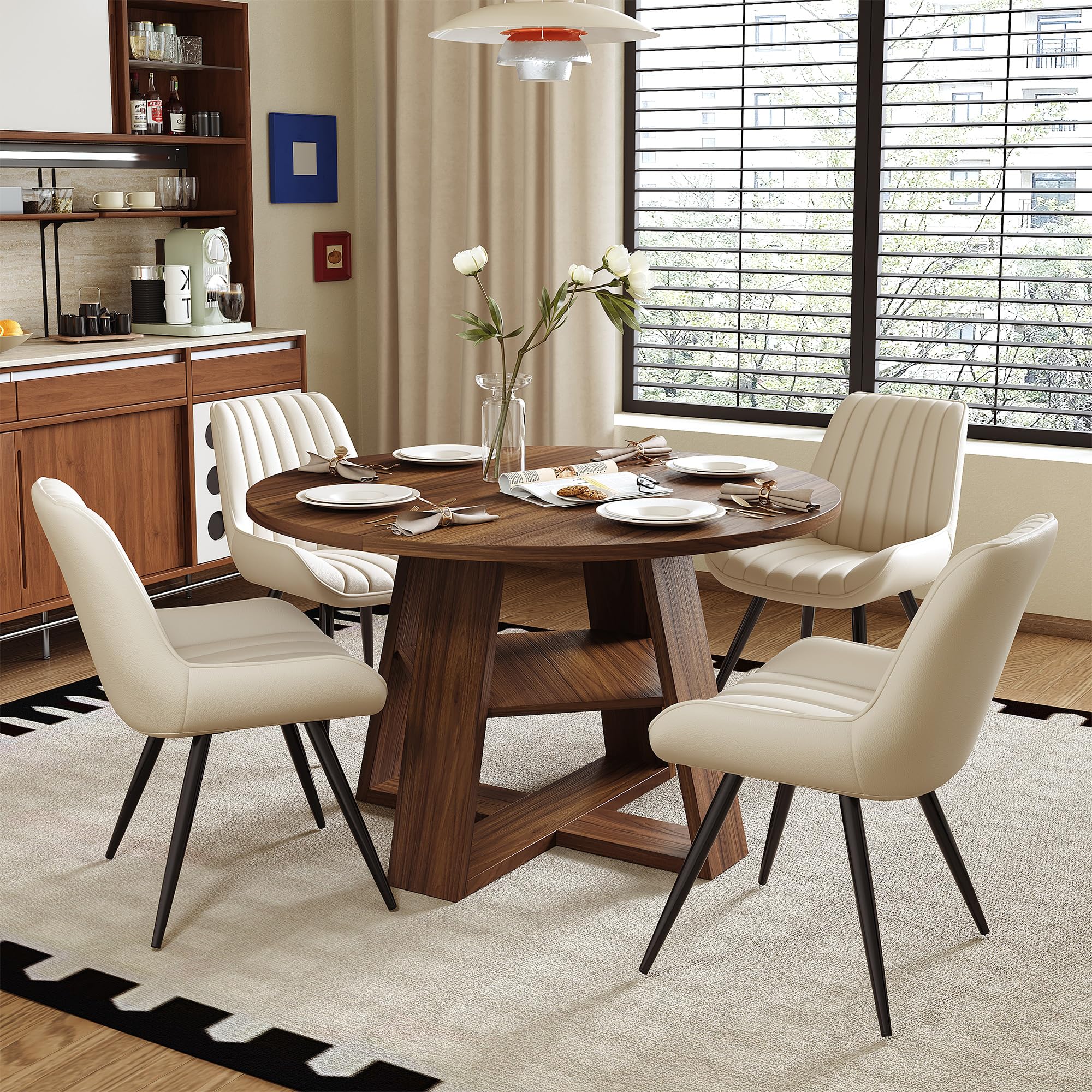 Round Dining Table Set with Storage for 4