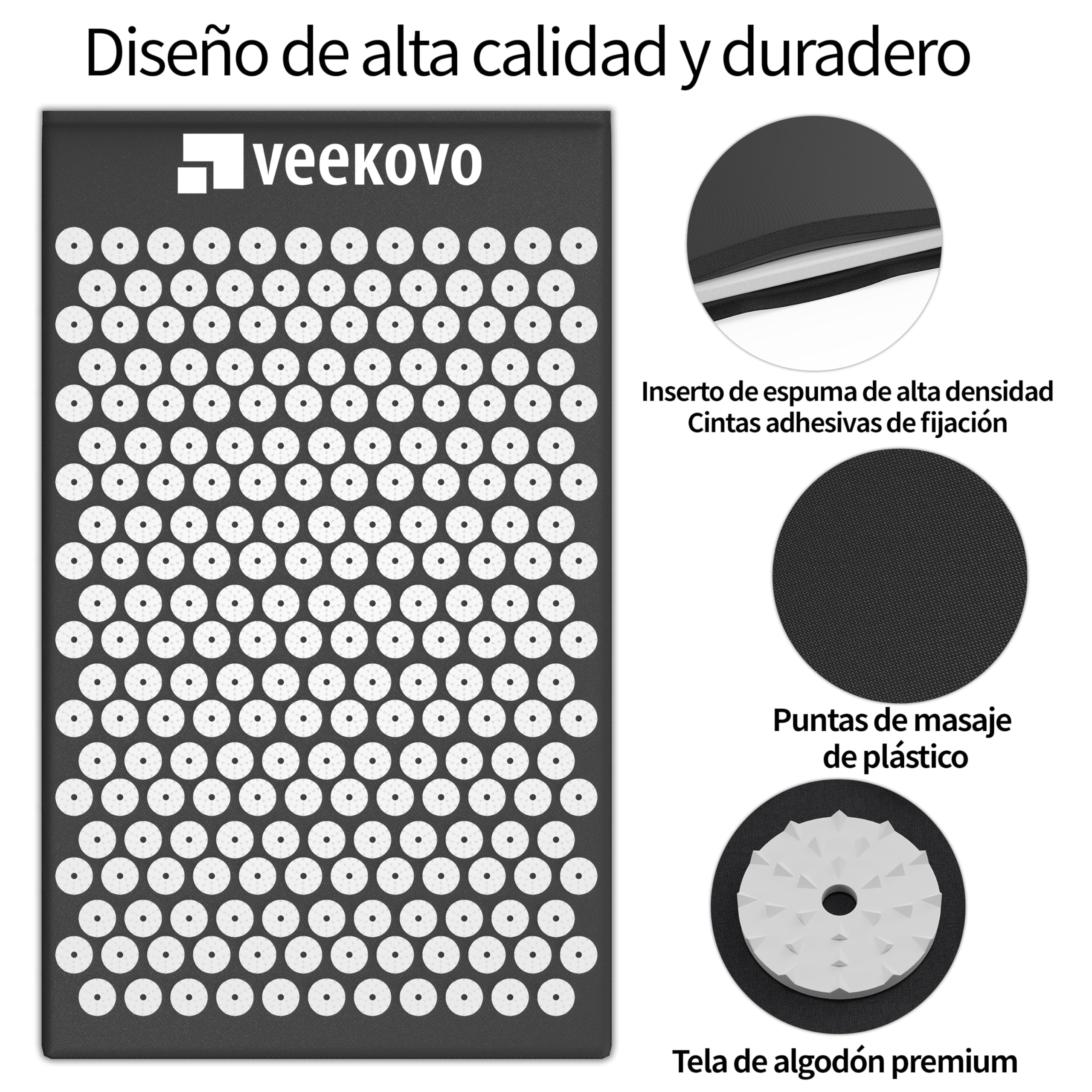 Set de Acupresión - Esterilla,Eco - Con Cojín,Bolas de Masaje y Bolsa - Almohada,Tapete de Masaje con Puntas para Alivio del Dolor,Relajación y masaje en la espalda,la cervical,los piernas (Negro)
