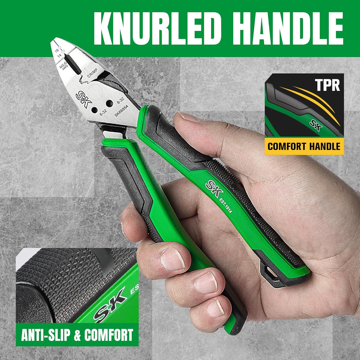SK 7-Inch Multi-use Diagonal Pliers, 5 IN 1, Premium CR-V Steel Construction, Ergonomic Anti-slip Handle for Comfortable Grip