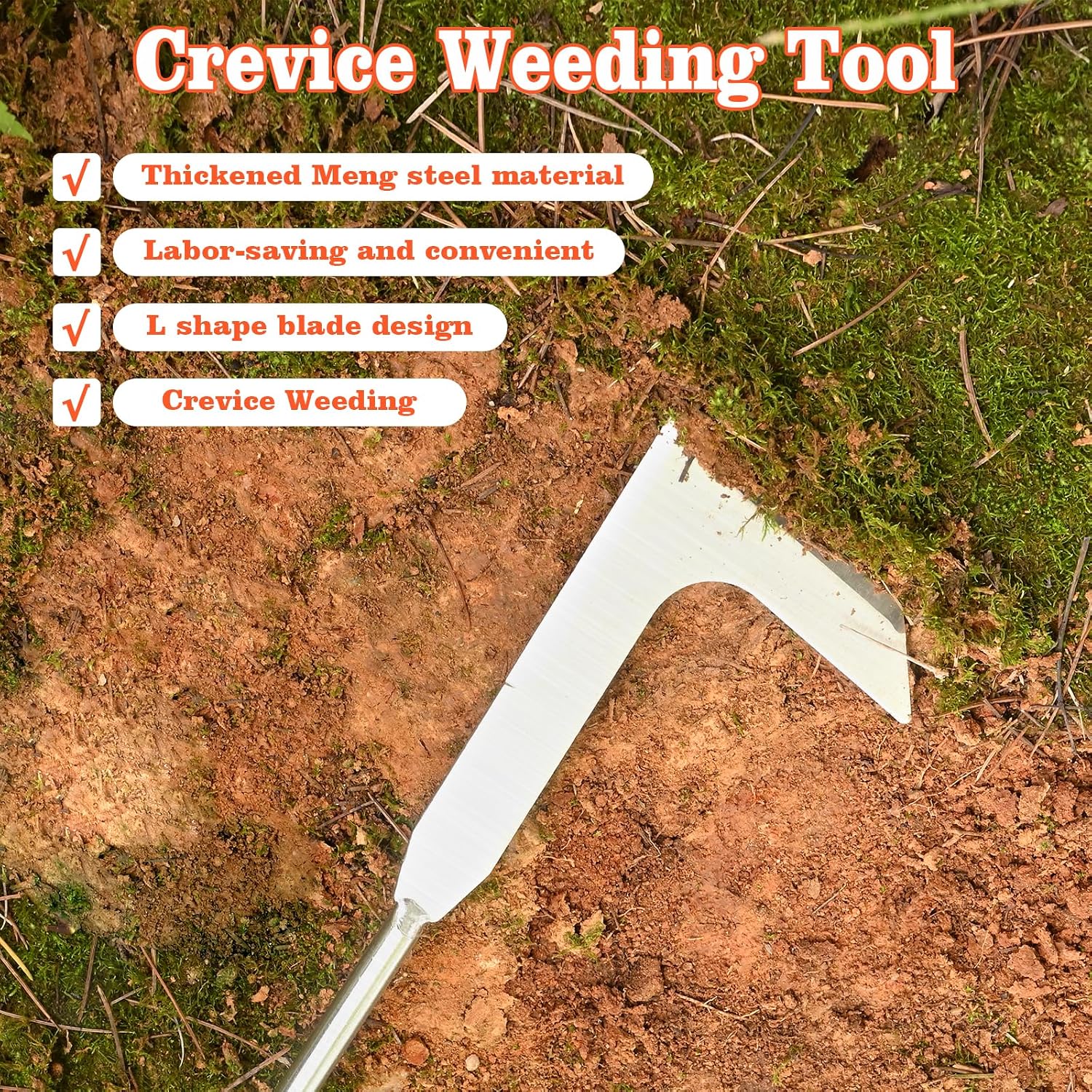 BokingOne Patio Crack Weeder Tool with Ergonomic Handle – Stainless Steel Weed Puller for Patio Sidewalk Driveway Cracks | Rust Resistant Dual-Material Gardening Tool thumbnail