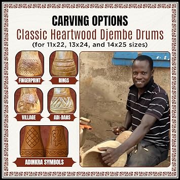 Hand-carved Djembe Drum From Africa - 11x22 Classical Heartwood Djembe (Adi-Daas Carving)