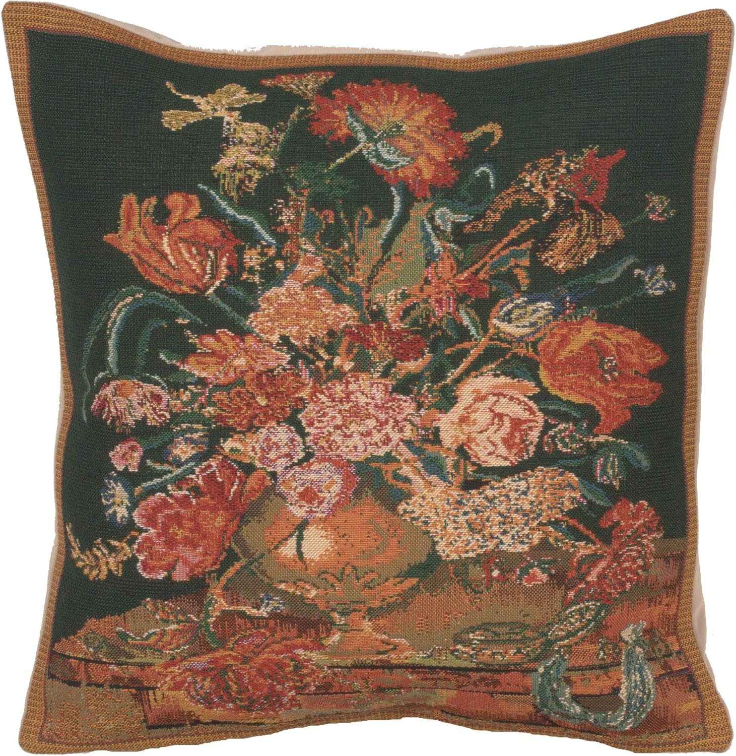 Charlotte Home Furnishings Decorative Pillow Covers for Couch 16x16 in Tapestry Throw Pillow Cover for Living Room Decor Flora Cotta Black Floral Pillow Cover European Soft Cotton Jacquard Woven