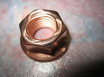 4x M10-1.25 Flange Nut Small Head 14mm Hex Copper Plated Exhaust Lock Nut
