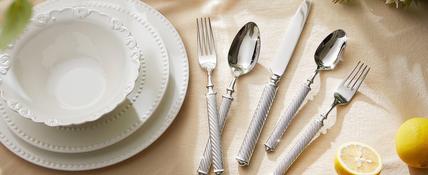 【Falstaff】キングスパターンのディナーセット 44本組 Amazon.com | KINGSTONE Retro Rope-Pattern Silverware Set, 40-Piece
