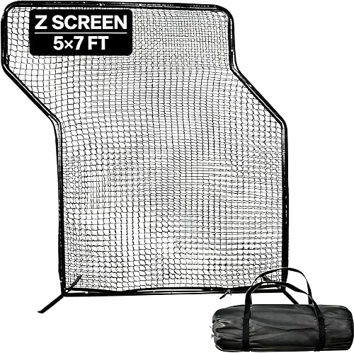 MiniTang Z - Red de béisbol de 7 x 5 pies, marco de acero para práctica de béisbol y softbol, entrenador de bateo portátil para entrenadores,
