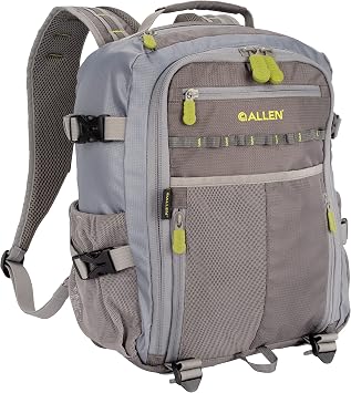 Allen Company Chatfield Compact Fishing Backpack, 12" L x 6" W x 15" H, 17.6 liters, Gray/Lime