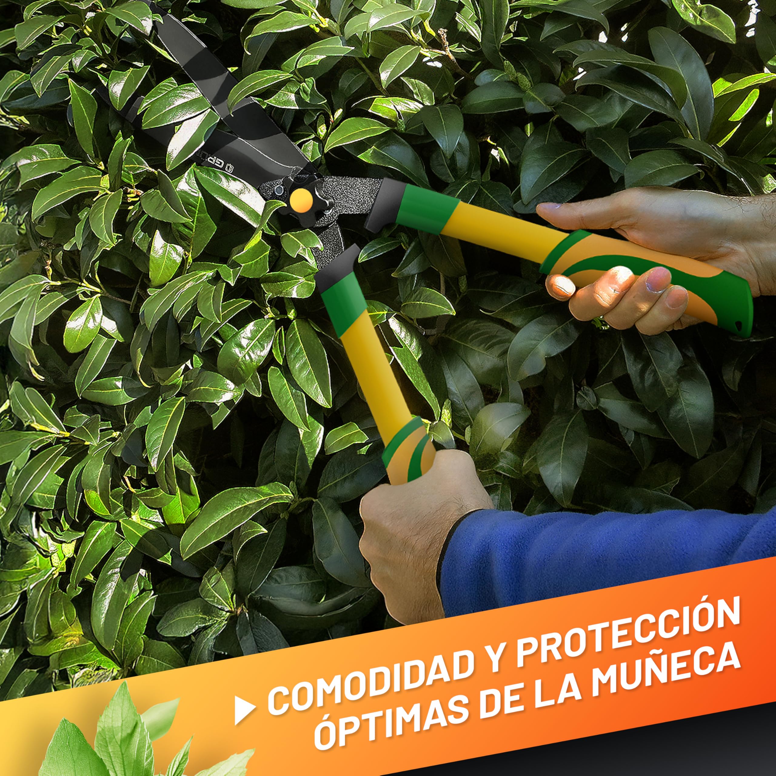 GRÜNTEK Cizalla para Setos. Tijera de Poda Jardín de dos manos 560mm. Cortasetos Poderoso y Ligero