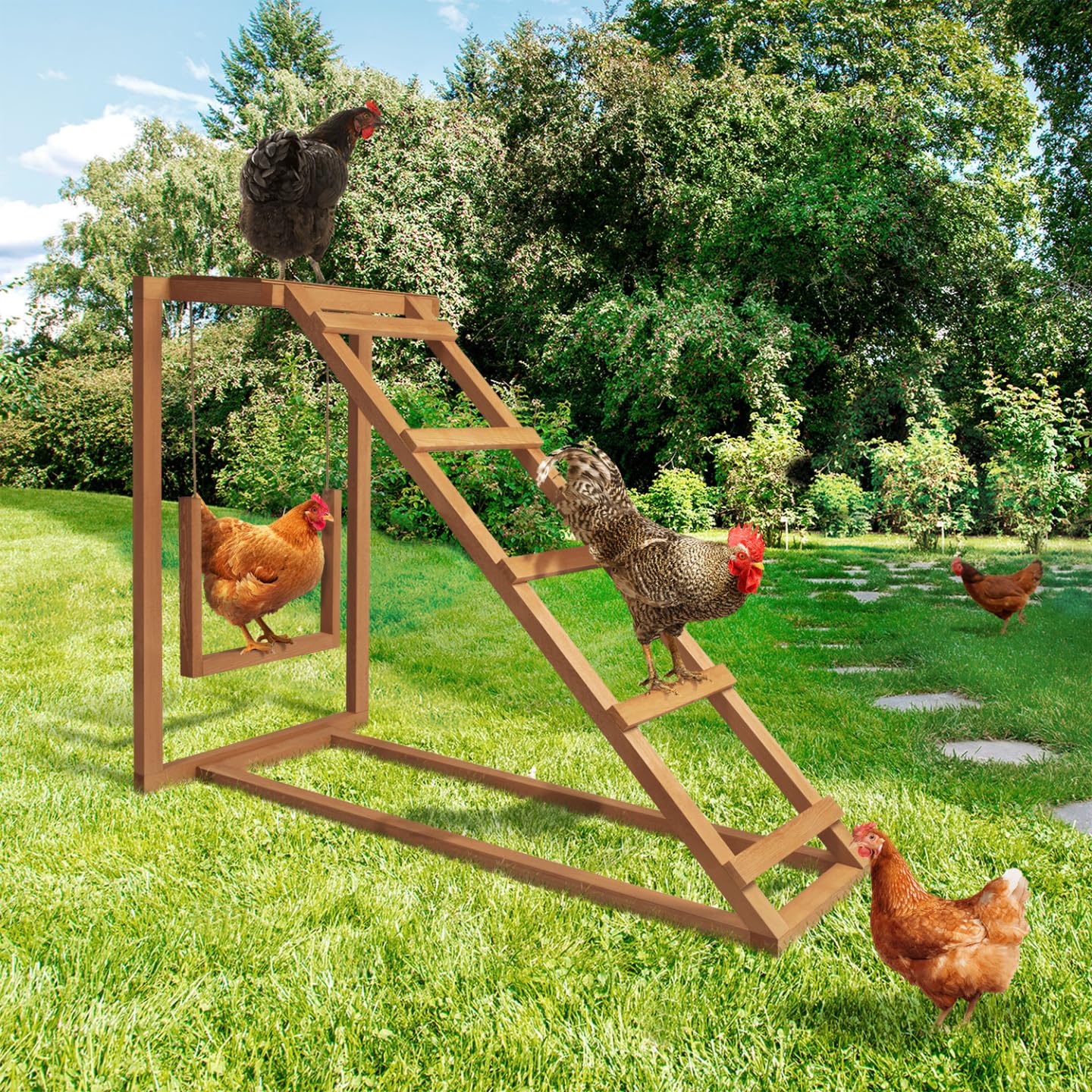 Área de Juegos de Madera para Gallinas con columpio y percha
