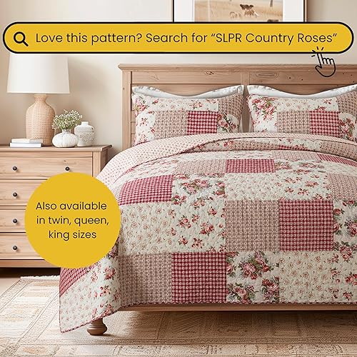 Miniatura 8 de SLPR Manta acolchada de algodón, 50 x 60 pulgadas, colcha floral de retazos de granja, colcha de retazos Shabby Chic para sofá, rosas campestres