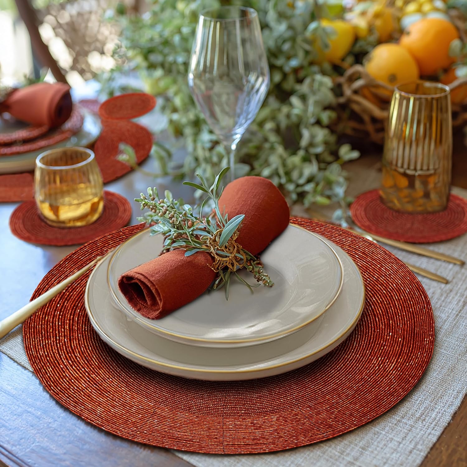 COTTON CRAFT Glitz Handmade Beaded Charger Placemats - Set of 4 - Rust