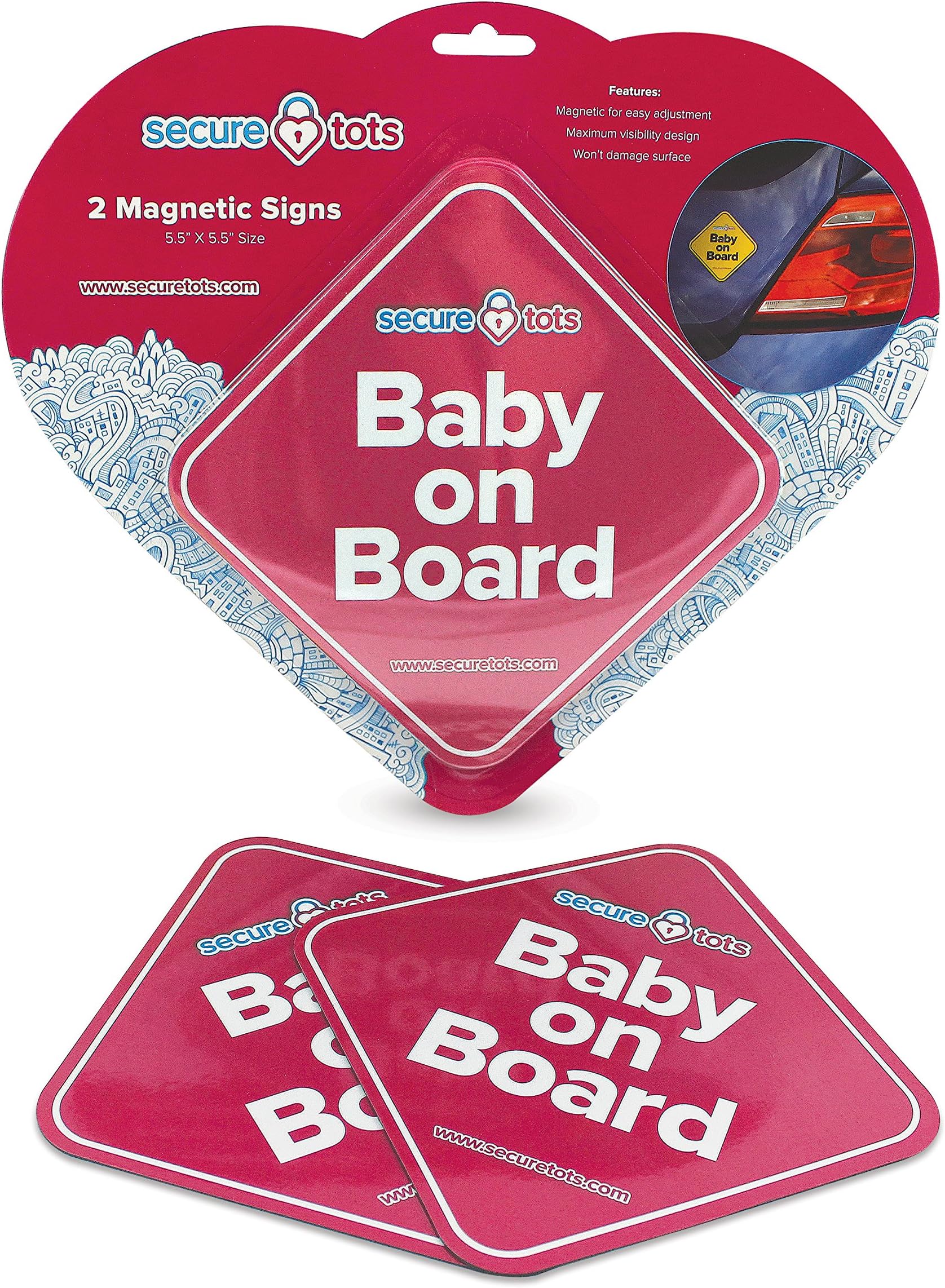 Secure Tots Magnetic "Baby on Board" Car Signs (2 pack) (Pink)