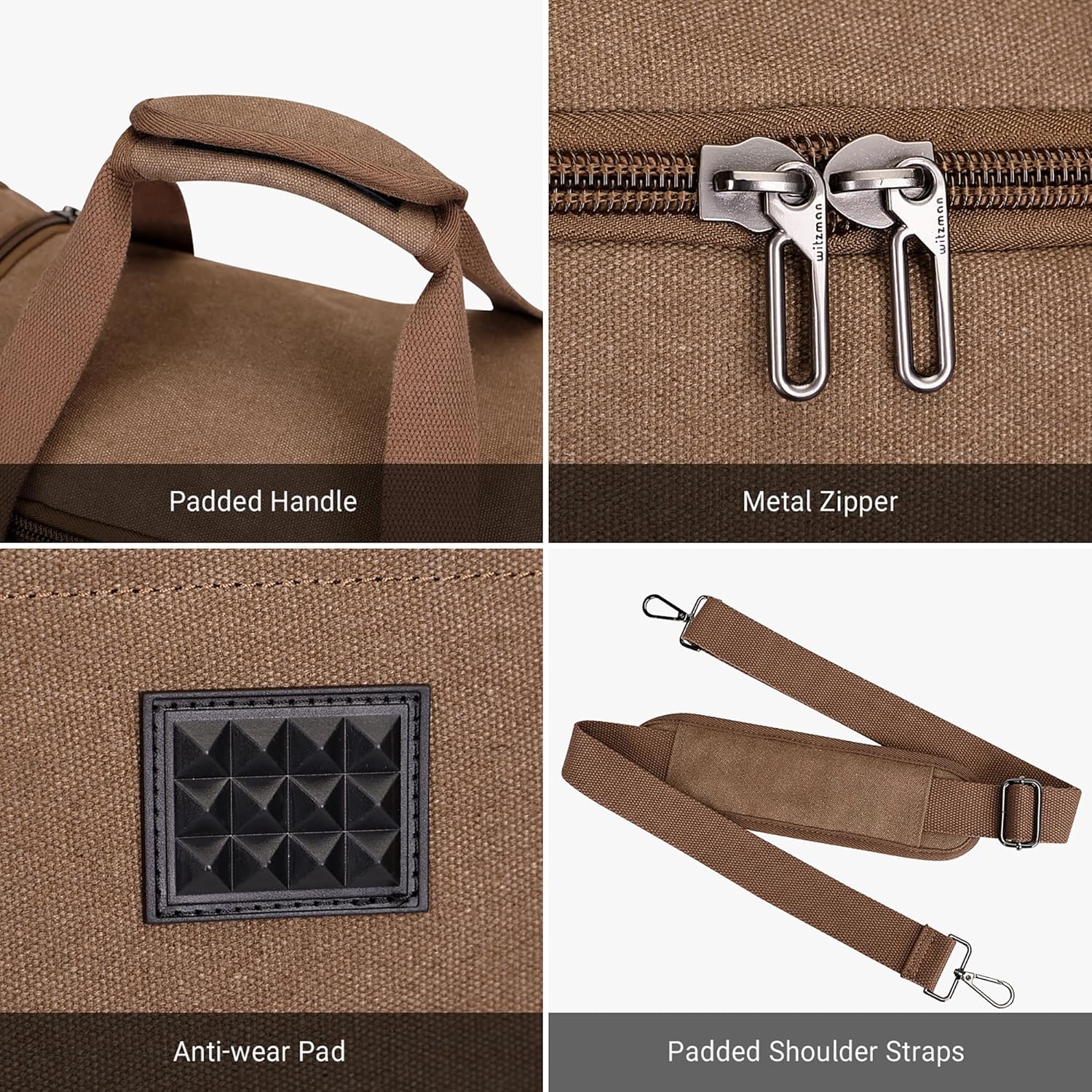 WITZMAN Mens Duffle Bags for Traveling Canvas Weekender Travel Bag Expandable Overnight Bag Carry on Bag(A8007 Brown) - Image 8