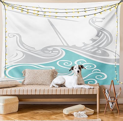 Miniatura 8 de Ambesonne Kraken - Tapiz vikingo con diseño de naves escandinavos de vela en las olas, pantalla retro, colgante de pared para dormitorio, sala de