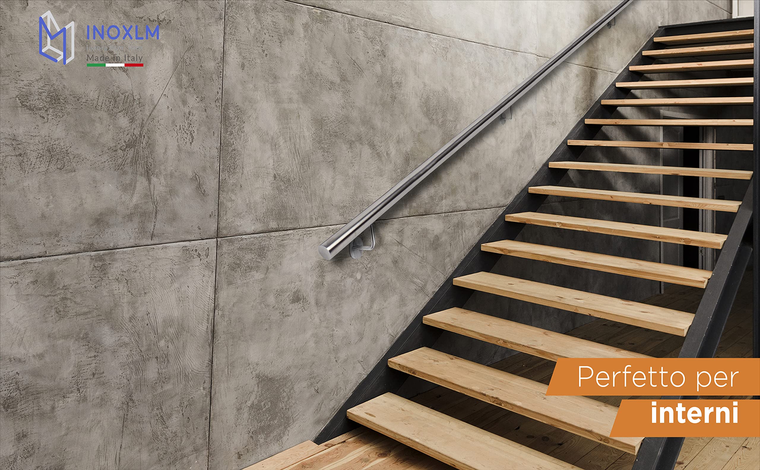INOXLM Edelstahl-Handrail AISI 304, 40x40 Mm, Satiniert – Made In Italy, DIY-freundlich, 2400 Mm Länge