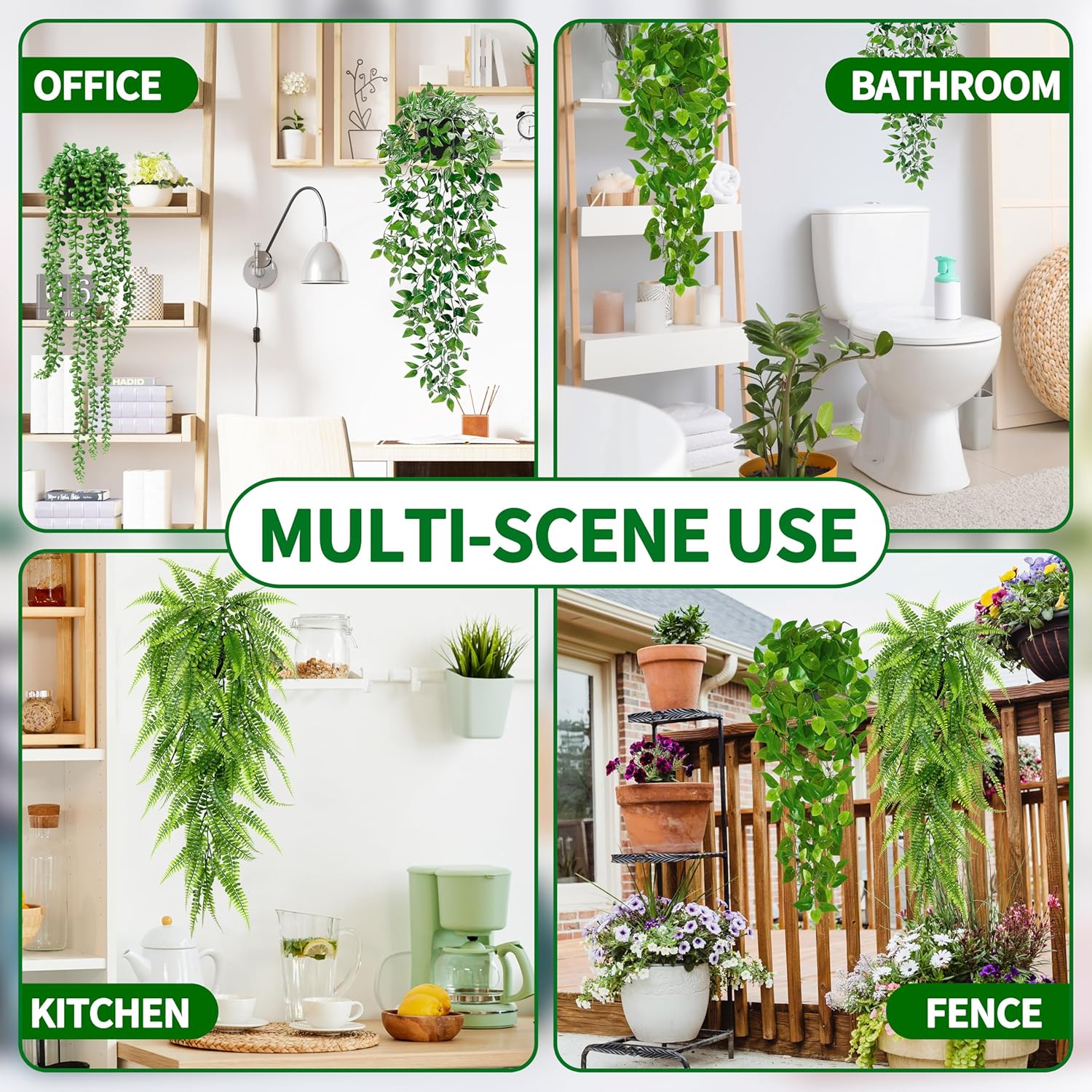 Palonu Artificial Hanging Plants for Shelf, 4 Pack Fake Potted Greenery Plant Faux Mandala Vine, String of Pearls, Ivy Vine,Persian Grass Fern in Pot for Desk Home Bathroom Farmhouse Room Table Decor - Image 4