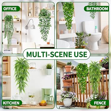 Palonu Artificial Hanging Plants for Shelf, 4 Pack Fake Potted Greenery Plant Faux Mandala Vine, String of Pearls, Ivy Vine,Persian Grass Fern in Pot for Desk Home Bathroom Farmhouse Room Table Decor