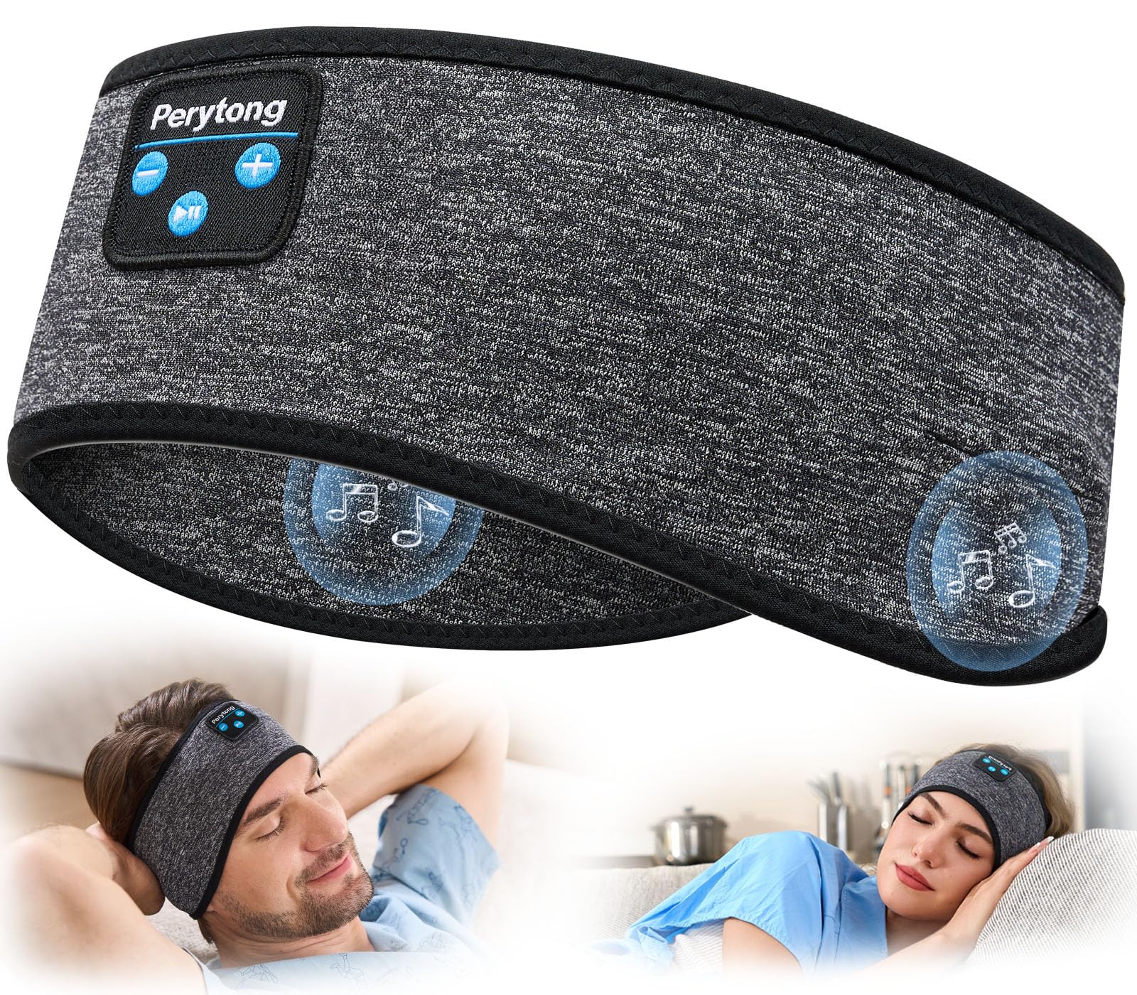 Perytong Sleep Headphones Bluetooth 5 4 Headband Sports Wireless Earphones Sweat Resistant Earbuds Sleeping Headphone with Ultra-Thin HD