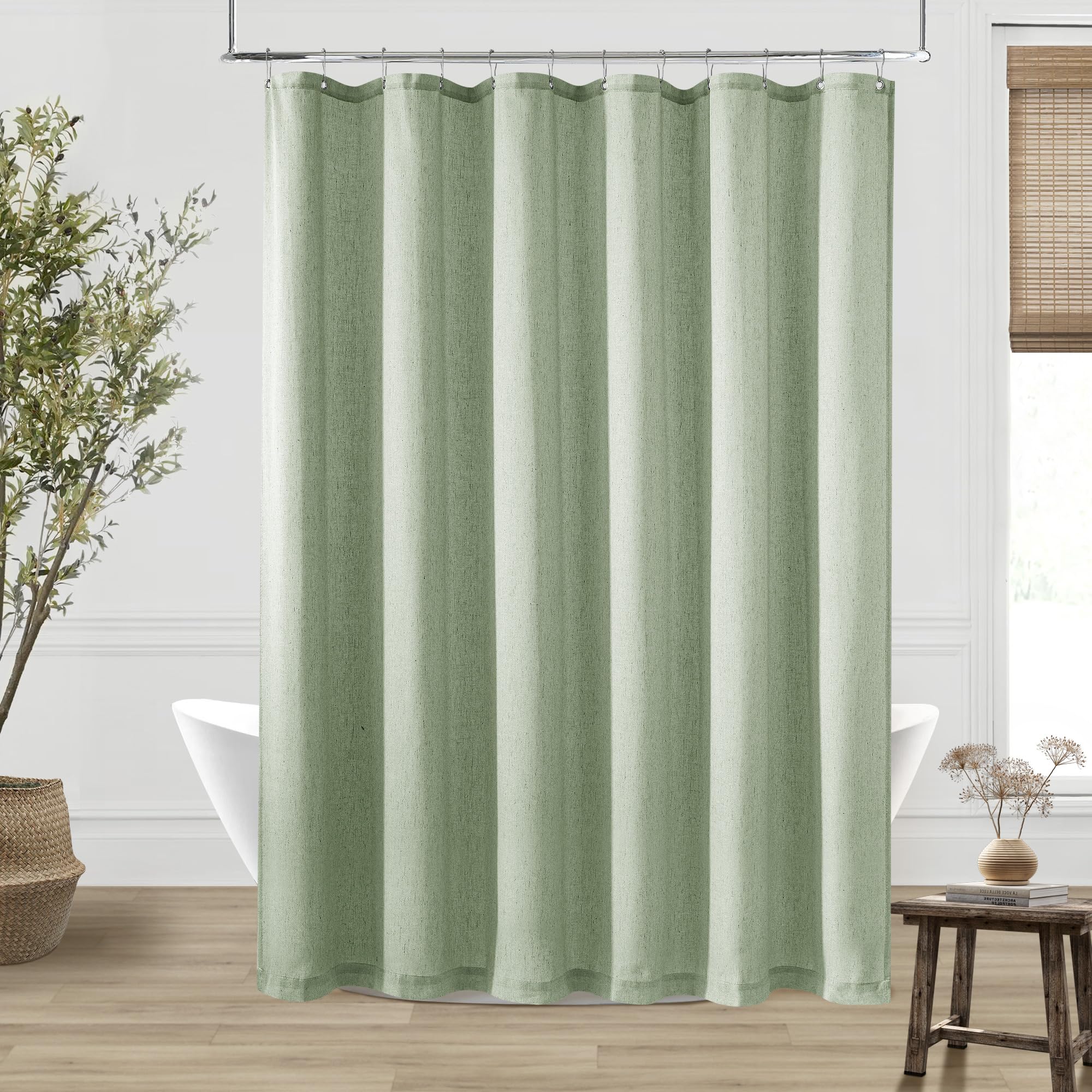 Amazon.com: Sage Green 84 Inch Shower Curtain Extra Long Linen Shower ...