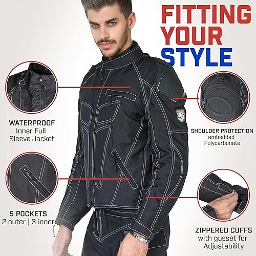 Miniatura 4 de WICKED STOCK Chaqueta de motocicleta para hombre, motociclismo, deportes de potencia, equipo de equitación, motocross, carreras, aventura,