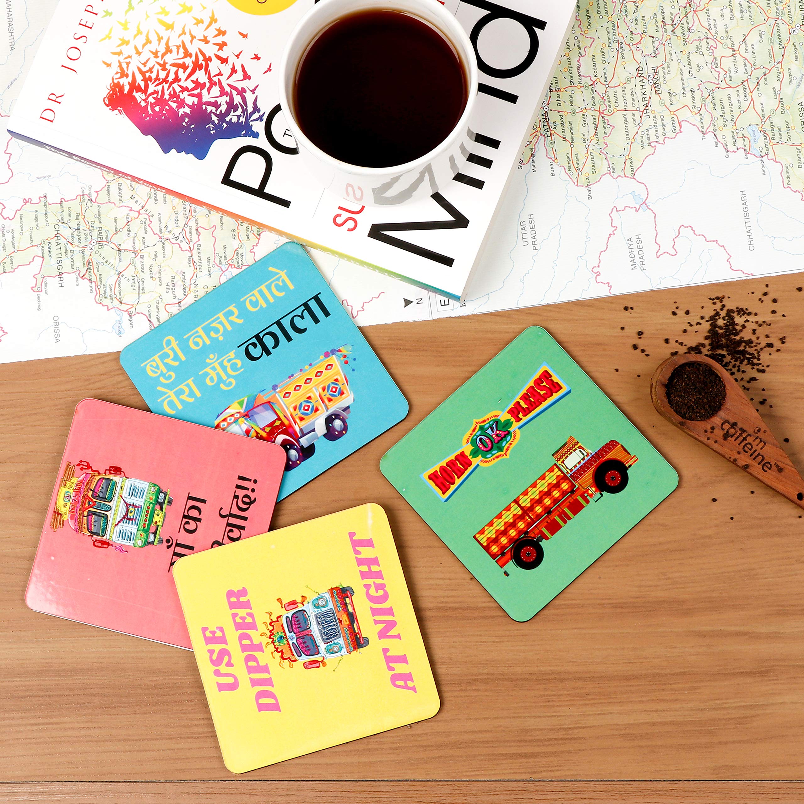 DULI Printed Poker Design Wooden Coasters for Tea Coffee (Set of 4, 4x4 Inch) (TruckQuotes)