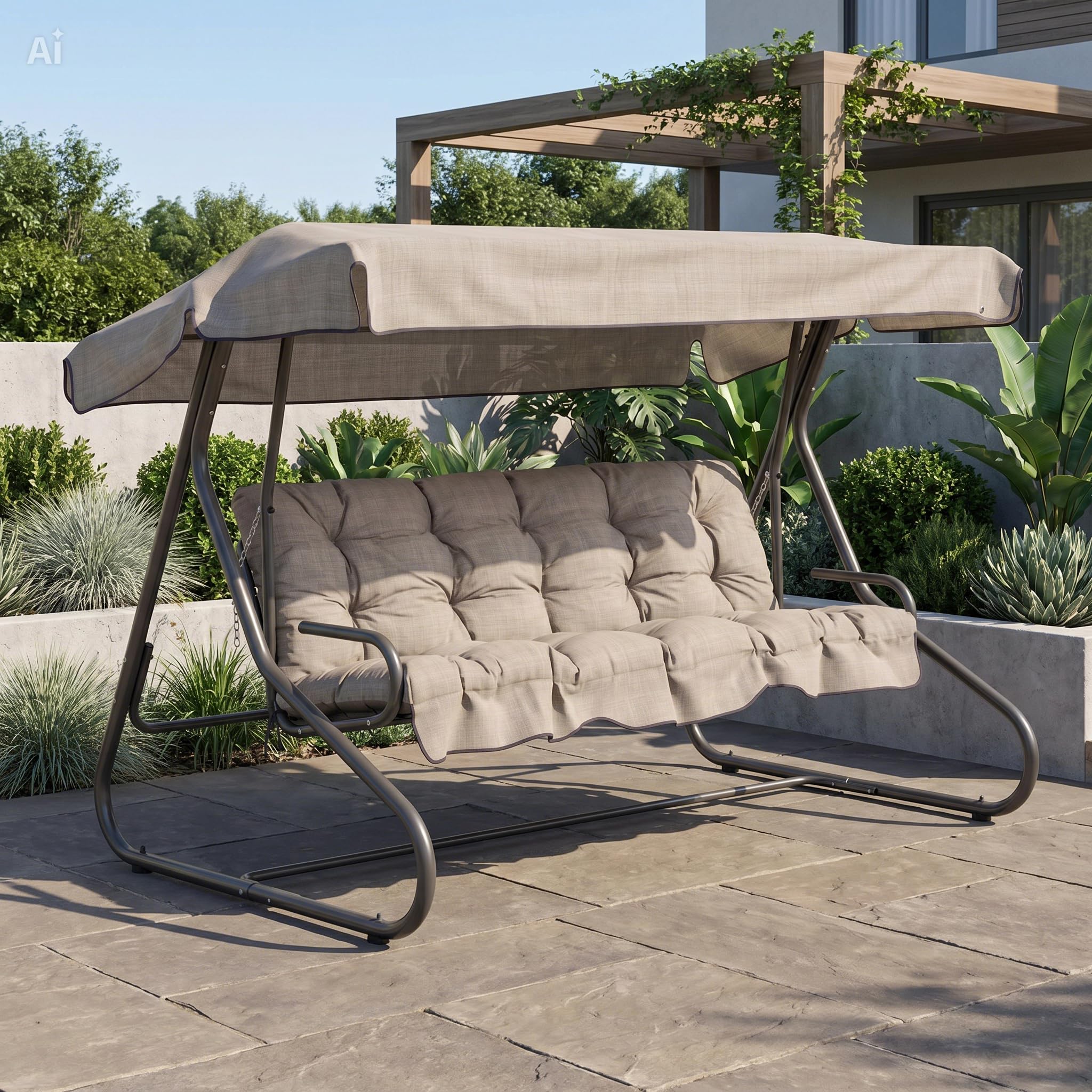 PATIO Hollywoodschaukel 3 Sitzer mit Liegefunktion Milano bis 300kg | mit Auflagen und Sonnendach