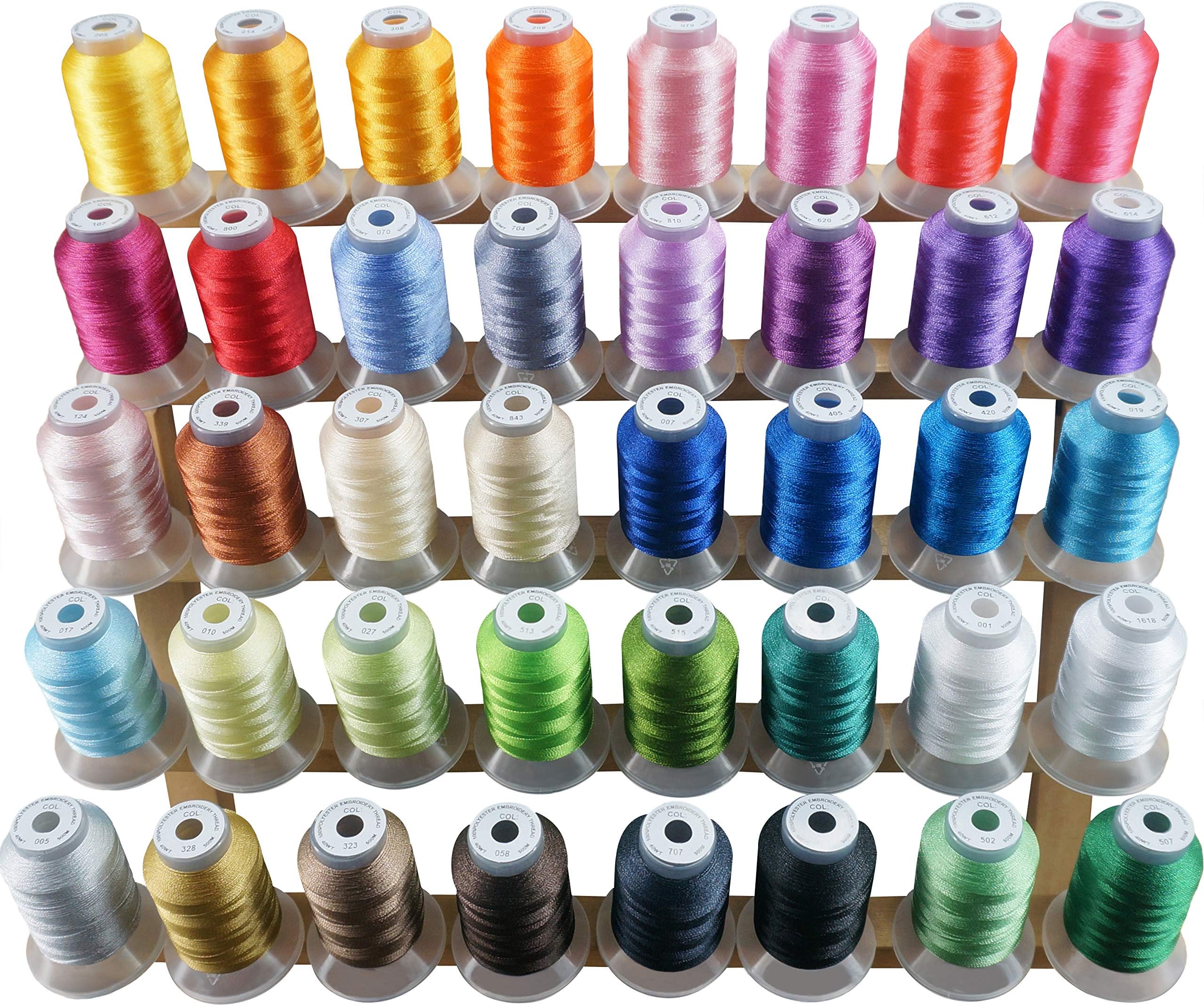 40 Colors Compatible with Brother Polyester Embroidery Machine Thread Kit 500M (550Y) Each Spool Compatible with Brother Babylock Janome Singer Pfaff Bernina Embroidery & Sewing Machine