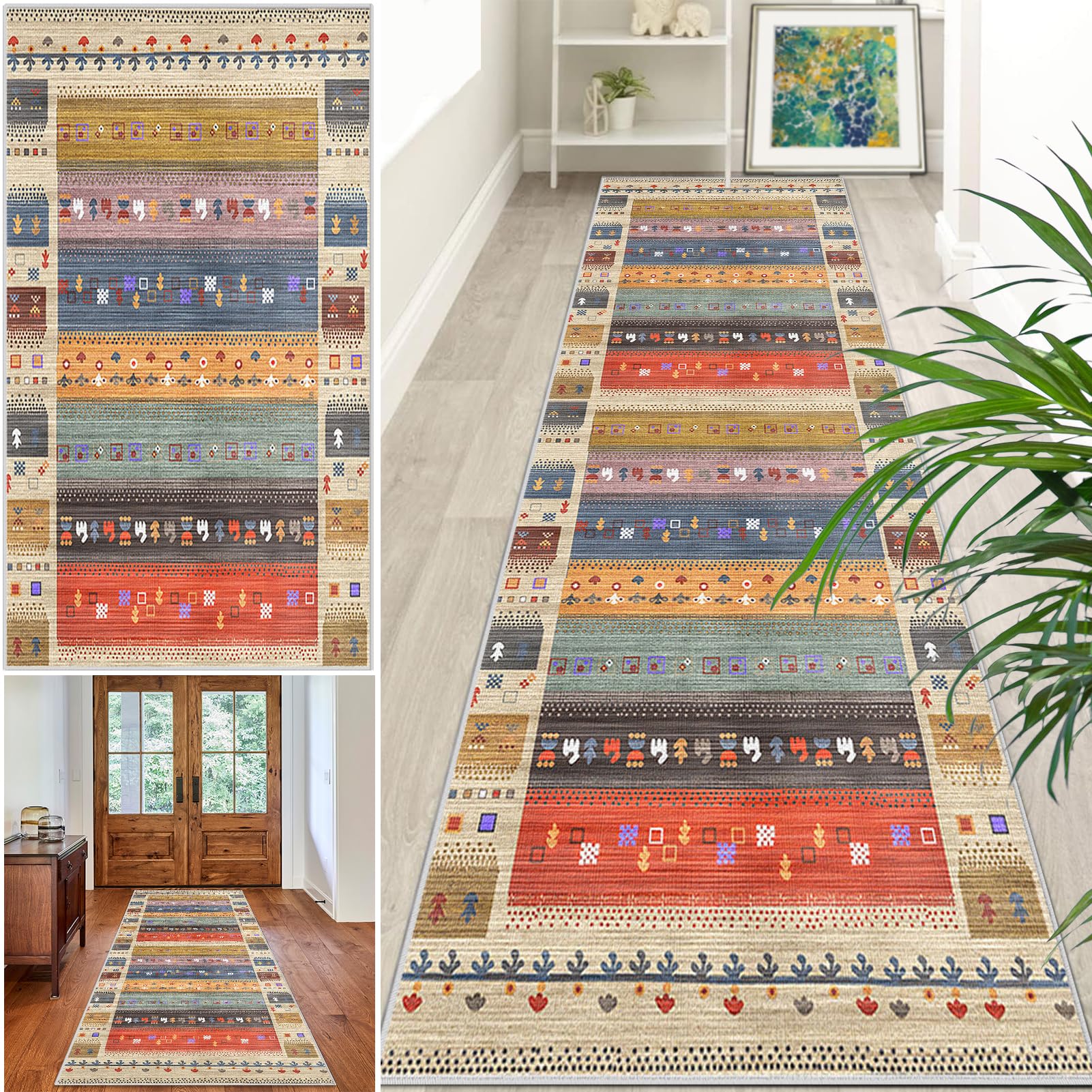 Extra Long Runner Rugs for Hallway Non Slip Carpet Absorbent Runner Rug 70 x 300 cm Carpet Runners for Kitchen Hallway Runner Kitchen Rug Entrance Large Machine Washable Door Mat Stair Runner Rug