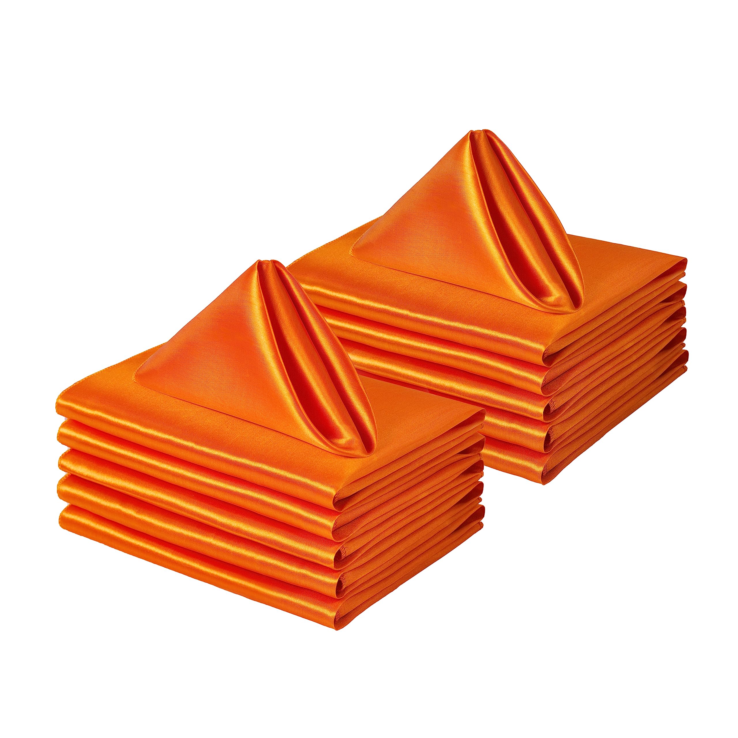 Counfeisly 12 Pack Square Satin Dinner Napkins, 20x20 Inches Silky Soft Smooth Table Cloth Napkins for Restaurant Weddings Banquet Party Decoration, Orange
