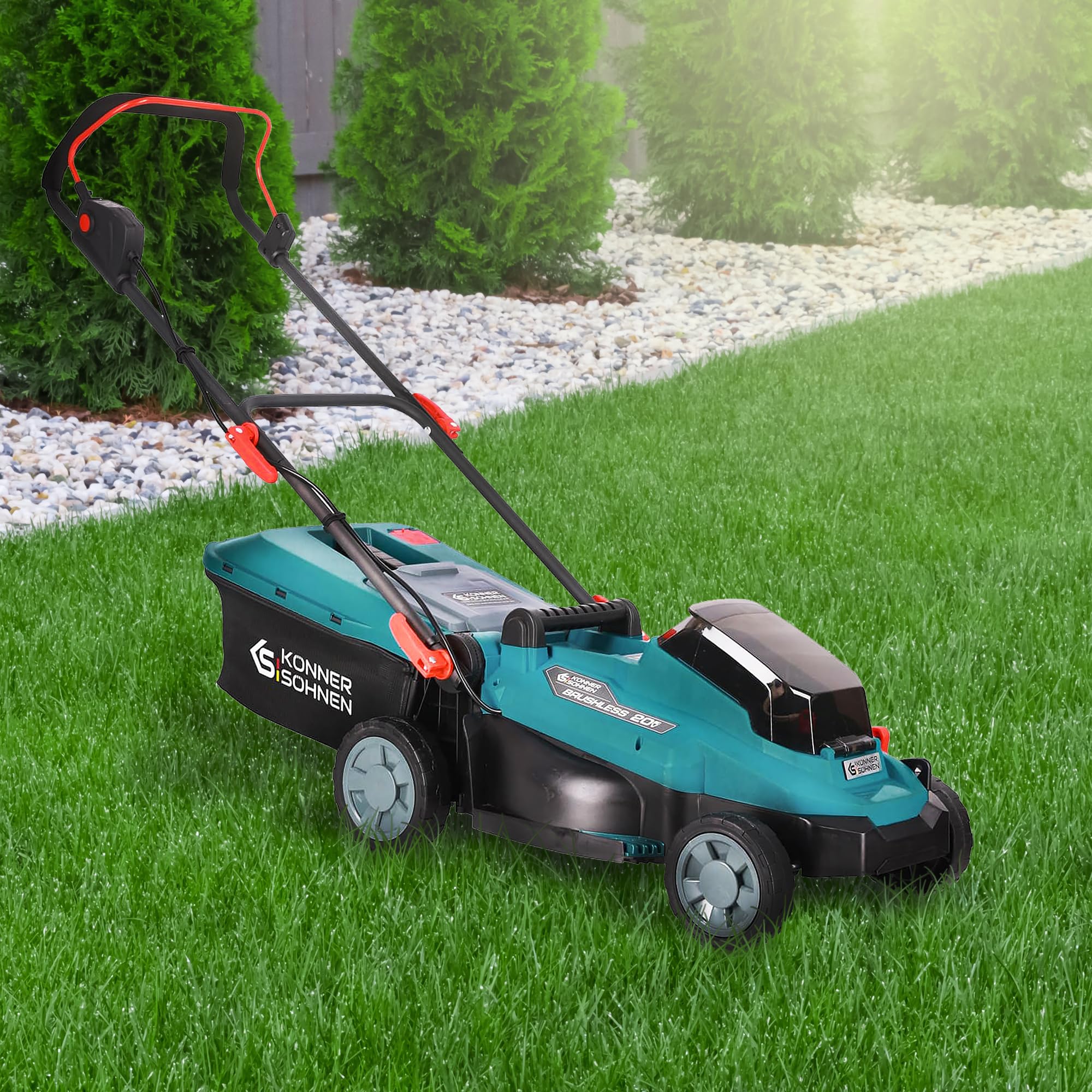 K&S Könner&Söhnen KS 33LM-20V Tondeuse à Batterie, Tension 20 V, Vitesse à Vide 3200 TR/Min, Largeur de Coupe 330 mm, Hauteur de Coupe 25-75 mm, 5 Positions, Panier à Herbe 30 l, Fonction de Mulching