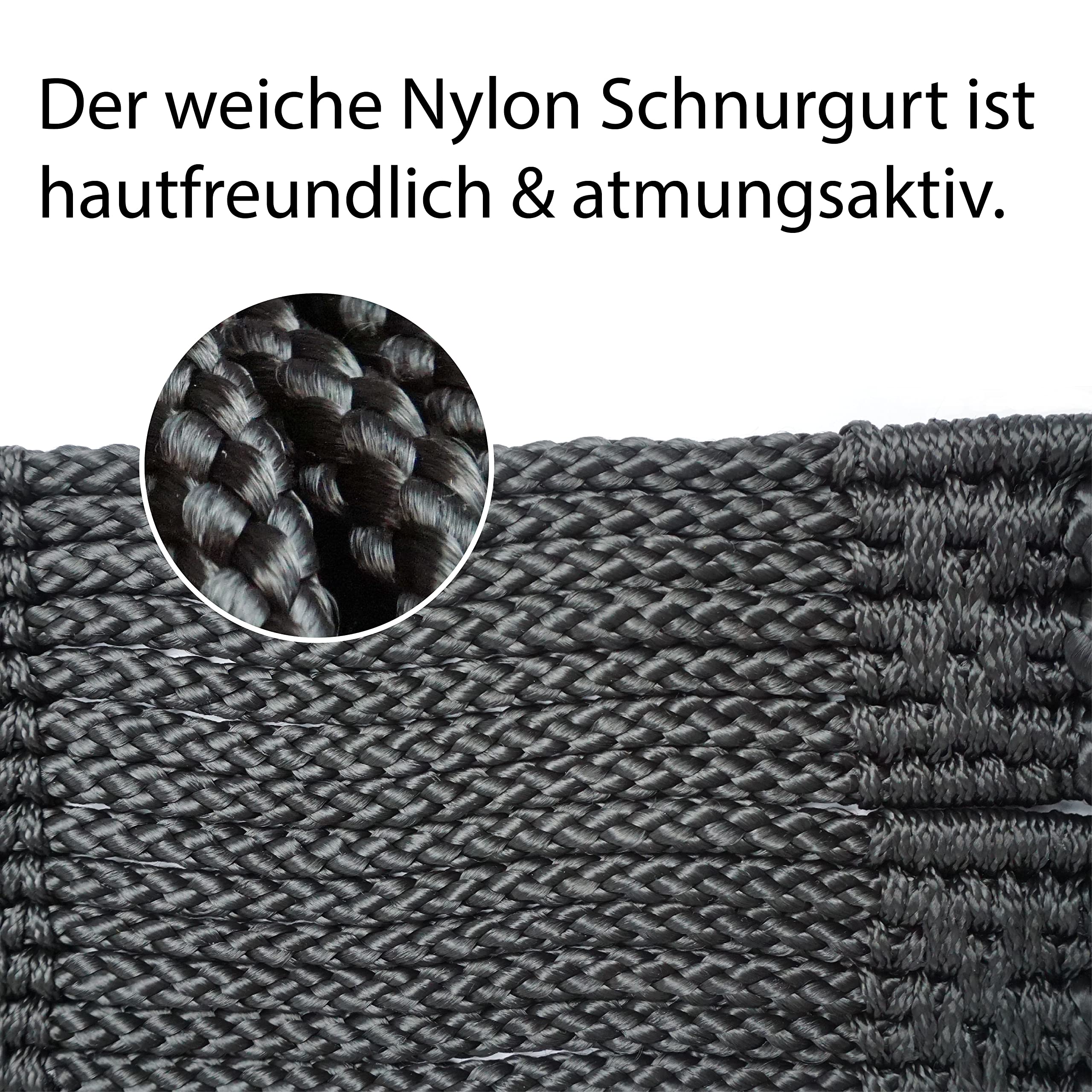 Schnurengurt Pferd, Schnuren Sattelgurt Größe 90cm - 140cm, Sattelgurt für optimale Druckverteiling & Bewegungsfreiheit (90cm, Schwarz)