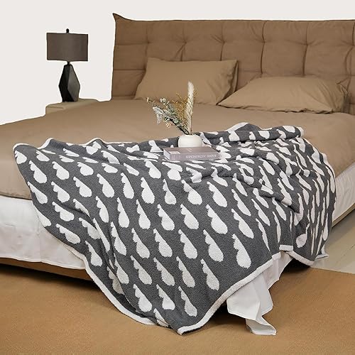 Miniatura 5 de Manta de punto para sofá, patrón de nubes, manta de felpa súper suave y ligera, cálida y acogedora manta de sofá cama, 50 x 60 pulgadas (gris)