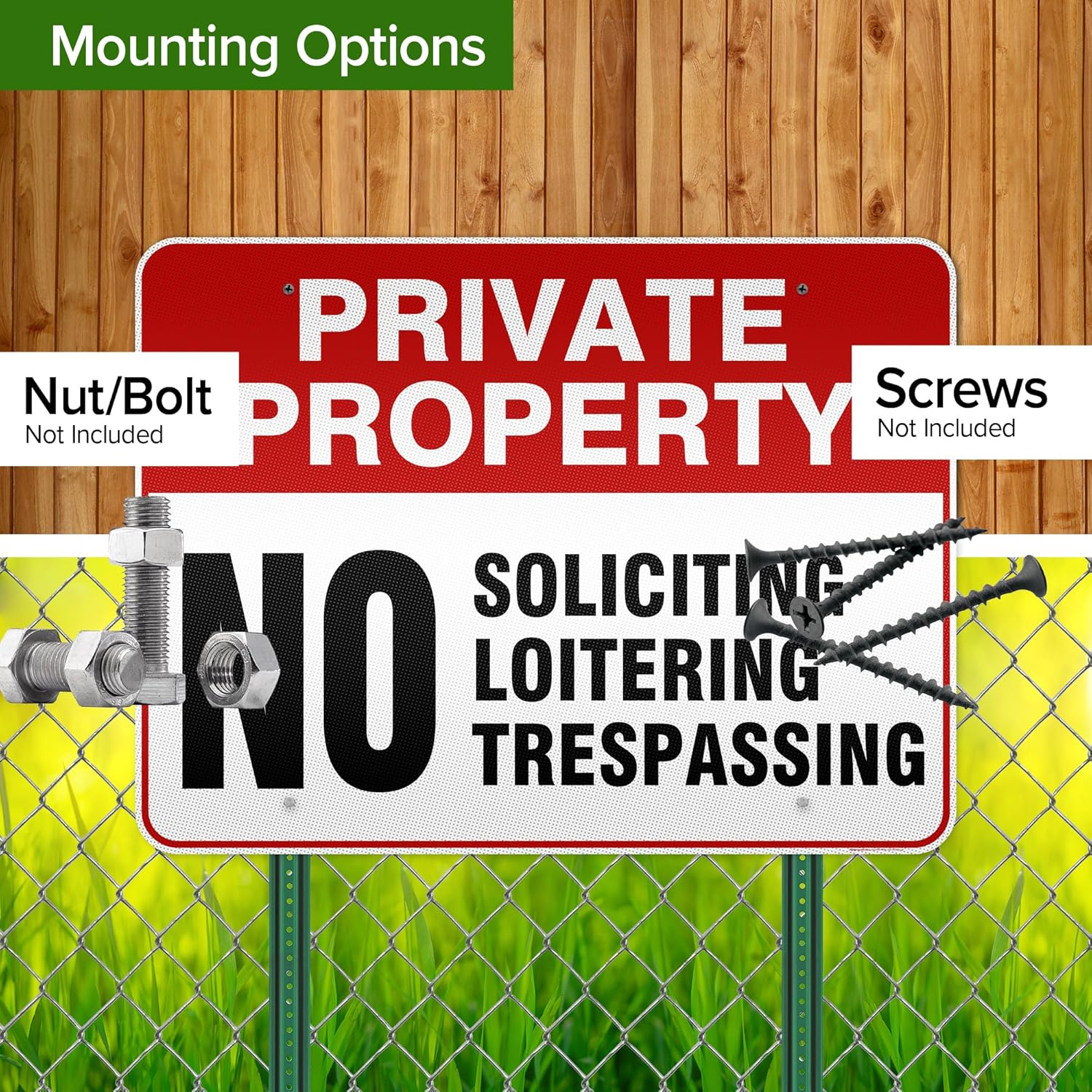 Private Property No Trespassing No Loitering No Soliciting Sign, 36x48 Inches, Reflective, Rust Free DiBound, Fade Resistant, Made in USA by My Sign Center