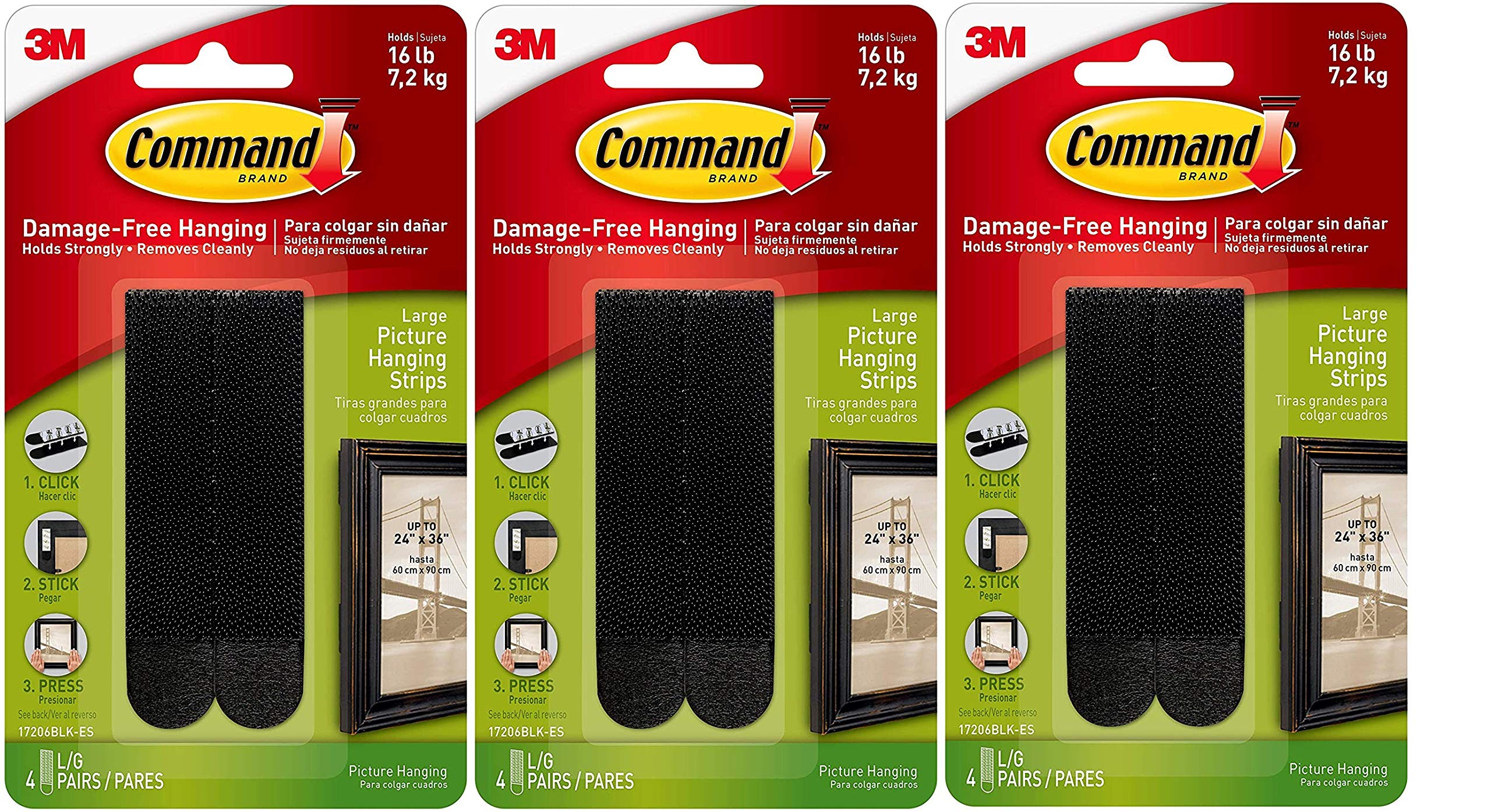 Command Black Picture Hanging Strips, Medium, Decorate Damage-Free (17206BLK) - 3 Pack