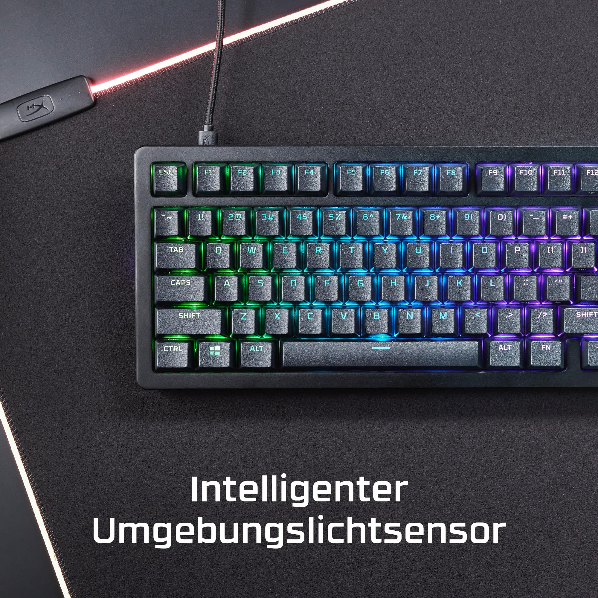 HyperX Alloy Rise 75 - Hot-Swappable Mechanical Gaming Keyboard, PC, Ambient Light Sensor, Gasket Mounted, Linear Switches (deutsches Layout QWERTZ)