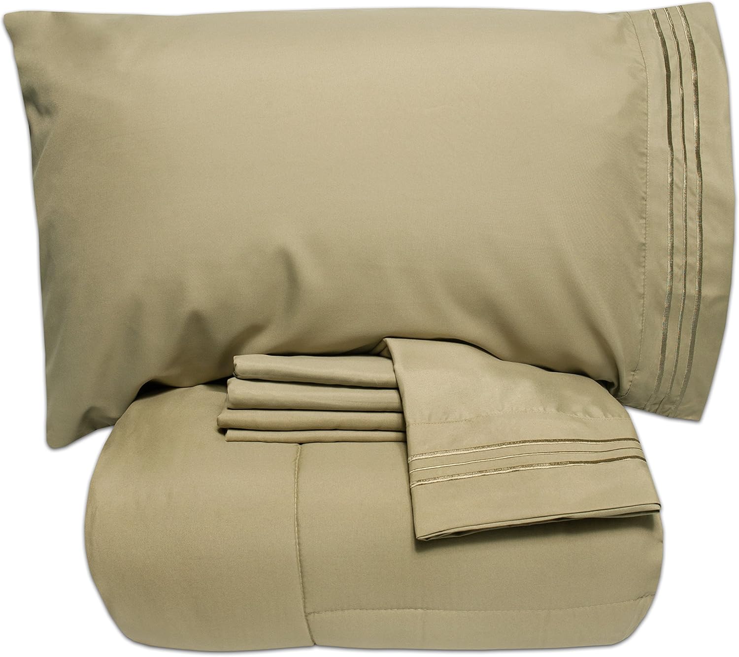 Sweet Home Collection Luxury 5 Piece Bed-in-A-Bag Solid Color Comforter and Sheet Set, Twin, Sage