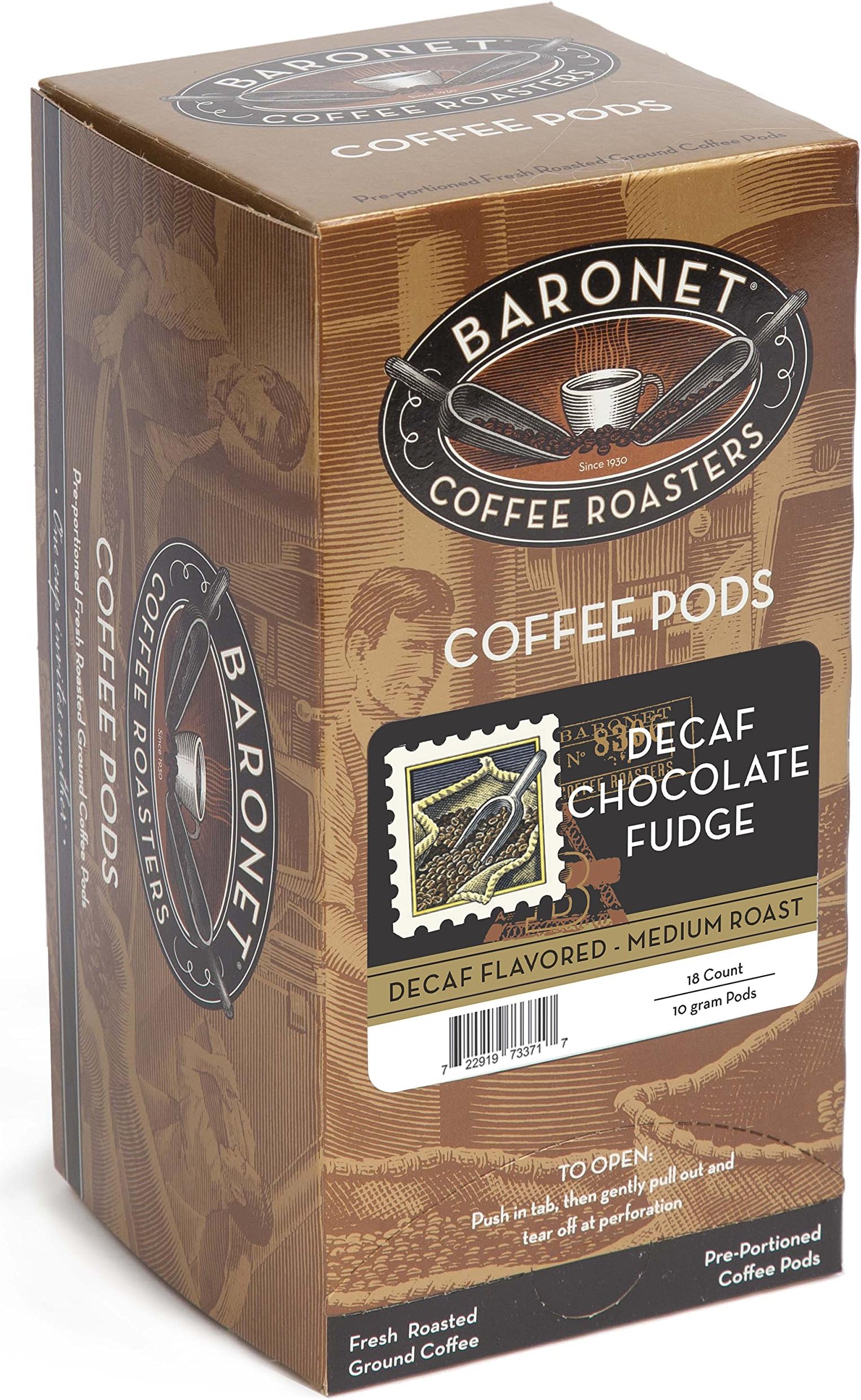 Baronet CoffeeDecaf Chocolate Fudge, Medium Roast, 18-Count Coffee Pods (Pack of 3)