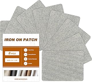 Iron on Patches, 8 Pieces Iron on Linen Patches, Fabric Patches for Couch, Tent, Clothing, Seat, Linen Repair Kit 3.7" by 4.9" (9.5 cm x 12.5 cm, Light Grey)