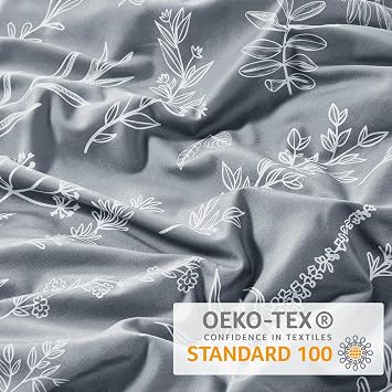MUXHOMO Floral Duvet Cover Set 3 PCS White Leaves King + Mattress Protector King