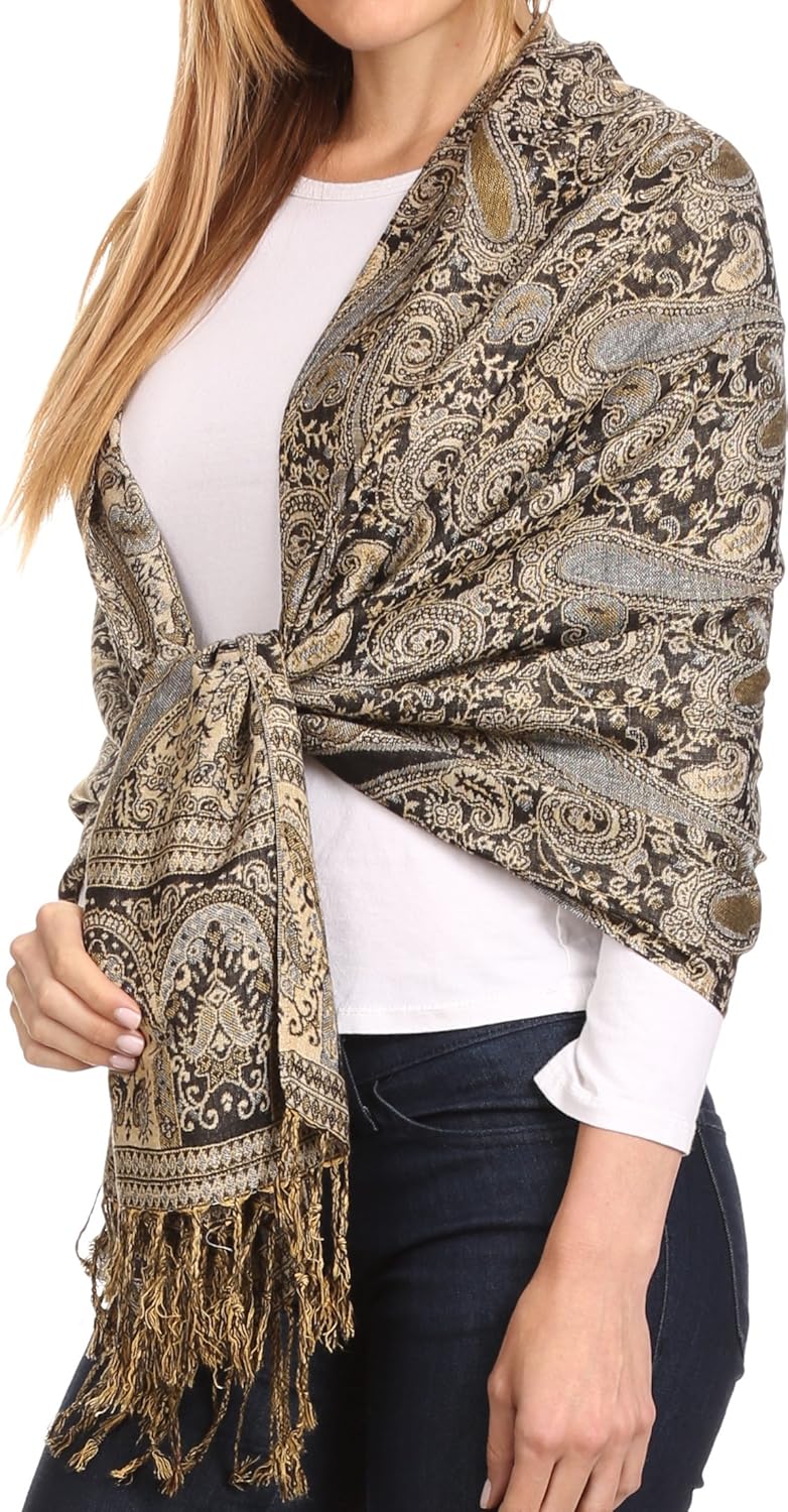 Sakkas Kalin Long Wide Paisley Design Woven Pashmina Shawl Scarf Wrap Stole - Image 4