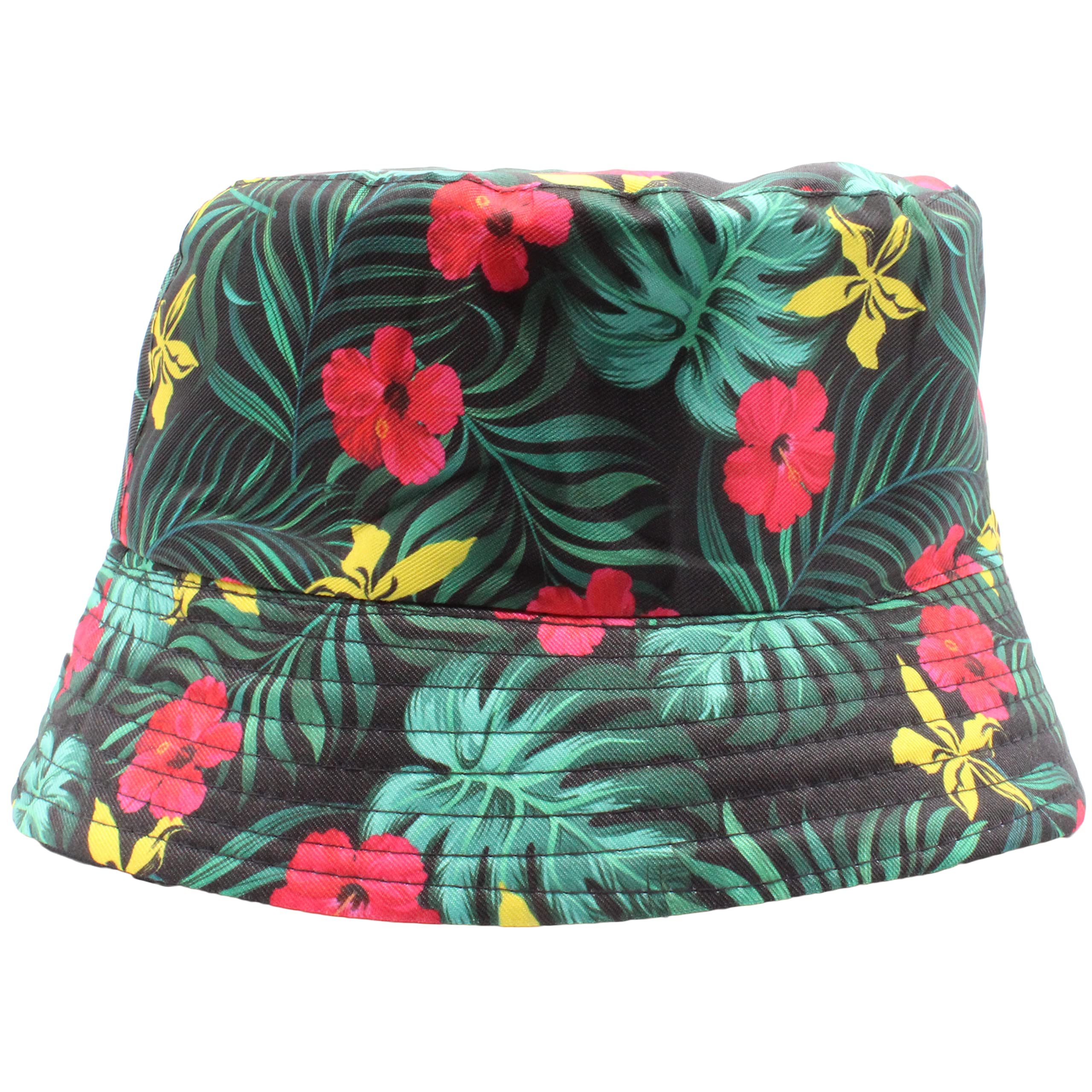 Cherry-On-Top Men's Black Hawaiian Fern Bucket Hat Black Hawaiian Design With Ferns Hat Bucket Hats