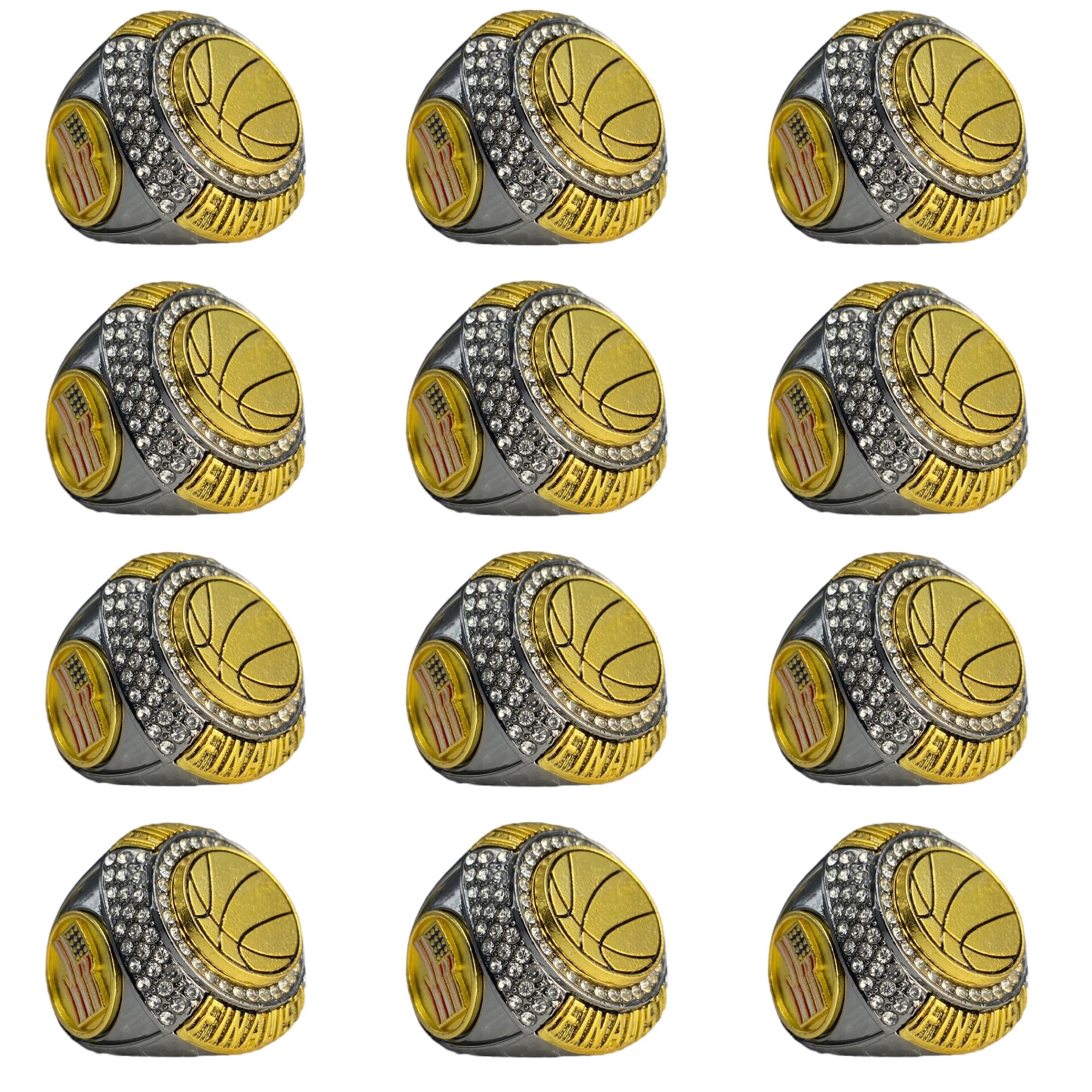 Legacy Rings 1 or 12 Pack Basketball Championship Trophy Ring Award Gunmetal and Gold-Tone Gift for Tournament or League Champion Winner or Finalist